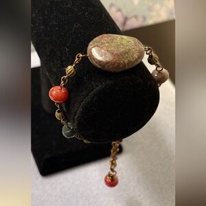 Elegant Genuine Jasper and Agate Bracelet on antique brass